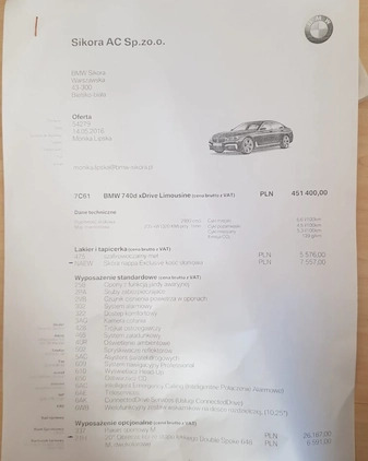 BMW Seria 7 cena 150000 przebieg: 273000, rok produkcji 2016 z Katowice małe 379